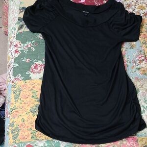 Maurices Black Fitted Ruched Short Sleeve Blouse